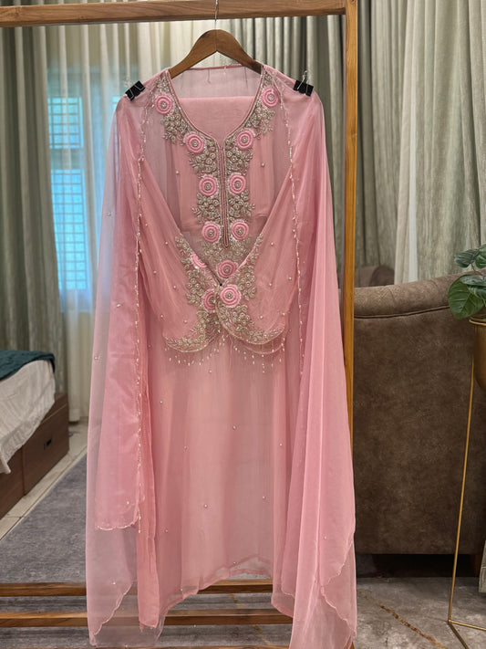 Premium Chiffon handwork suit with bottom and organza dupatta-2219