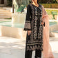 Black and peach combination rayon semi stitched suit