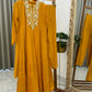 Pure chiffon pearl embellished  Anarkali-Yellow