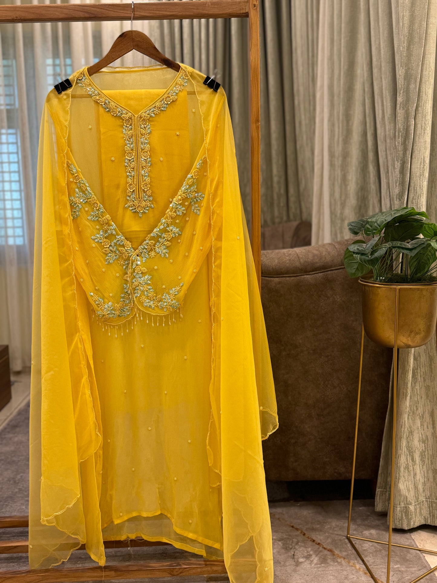 Premium Chiffon handwork suit with bottom and organza dupatta-2206