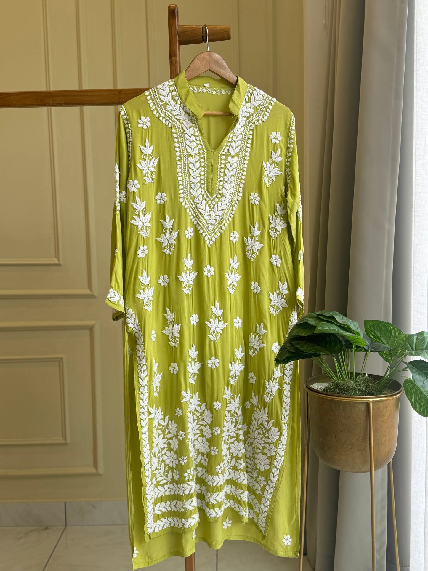 Authentic chikankaari embroidered suit-yellowish green