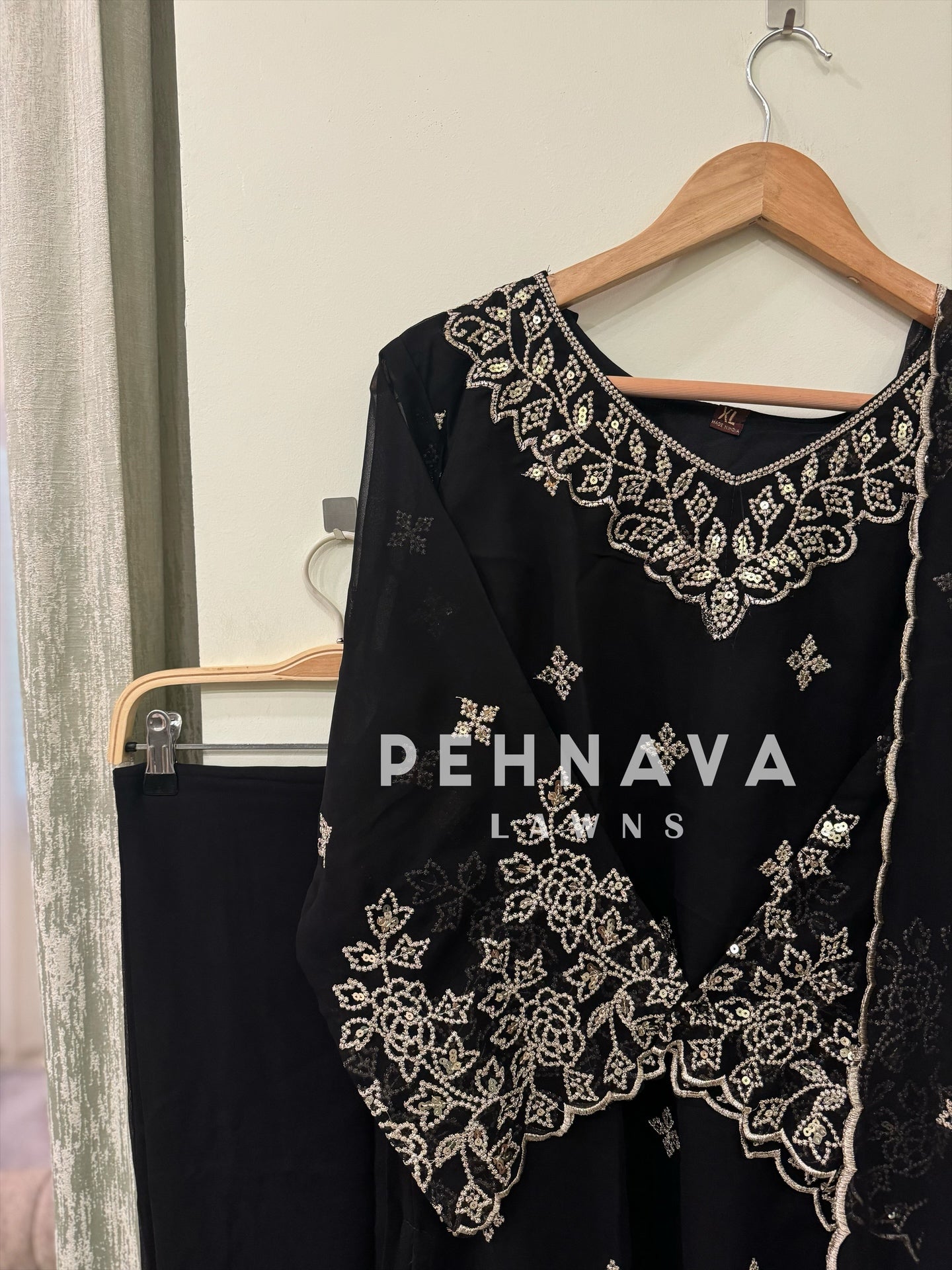 Premium designer ready to wear 3 peice embroidered suit-black