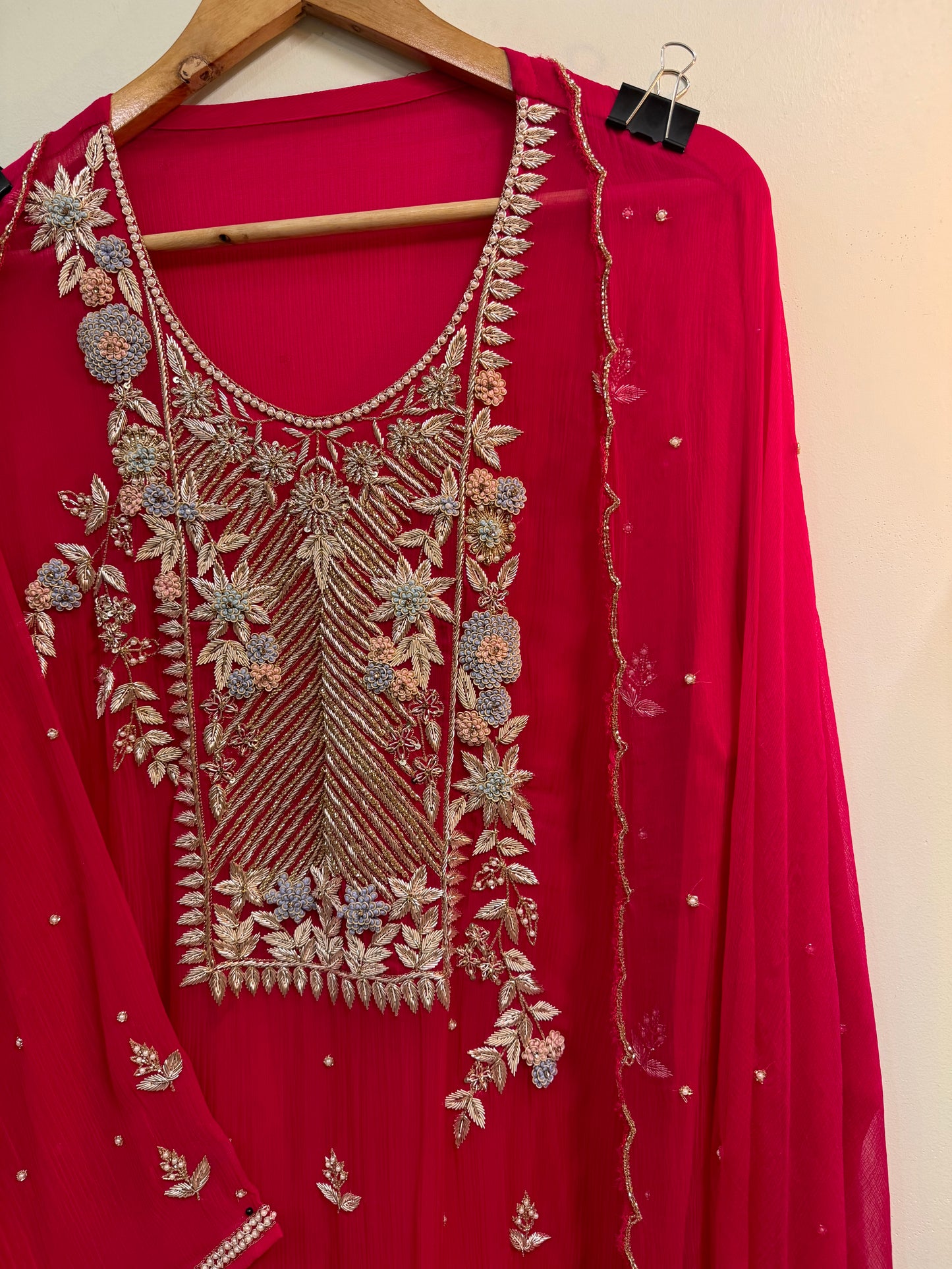 Premium Chiffon handwork suit with   bottom and chiffon dupatta