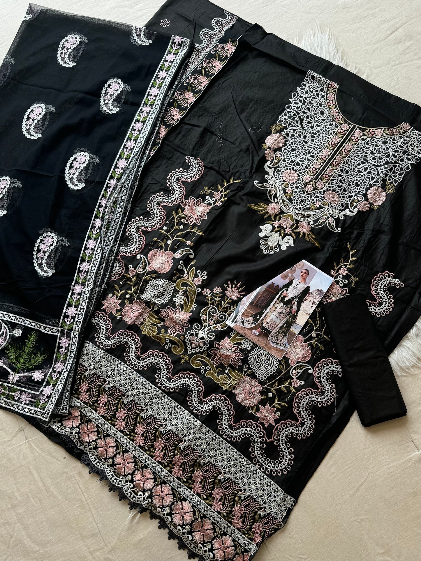 Cotton  embroidered suit with net dupatta-14094