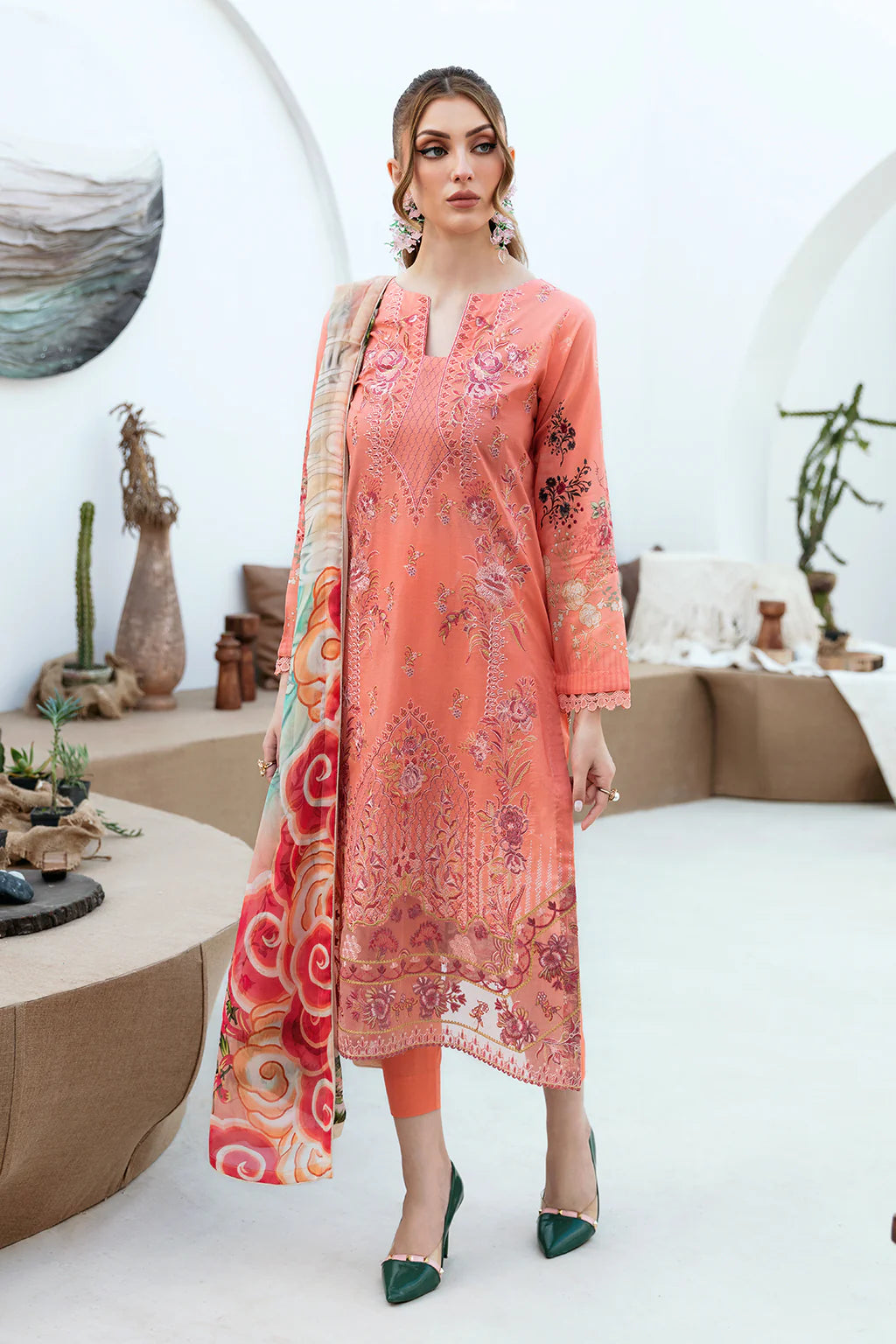 Lawn embroidered suit-G-211