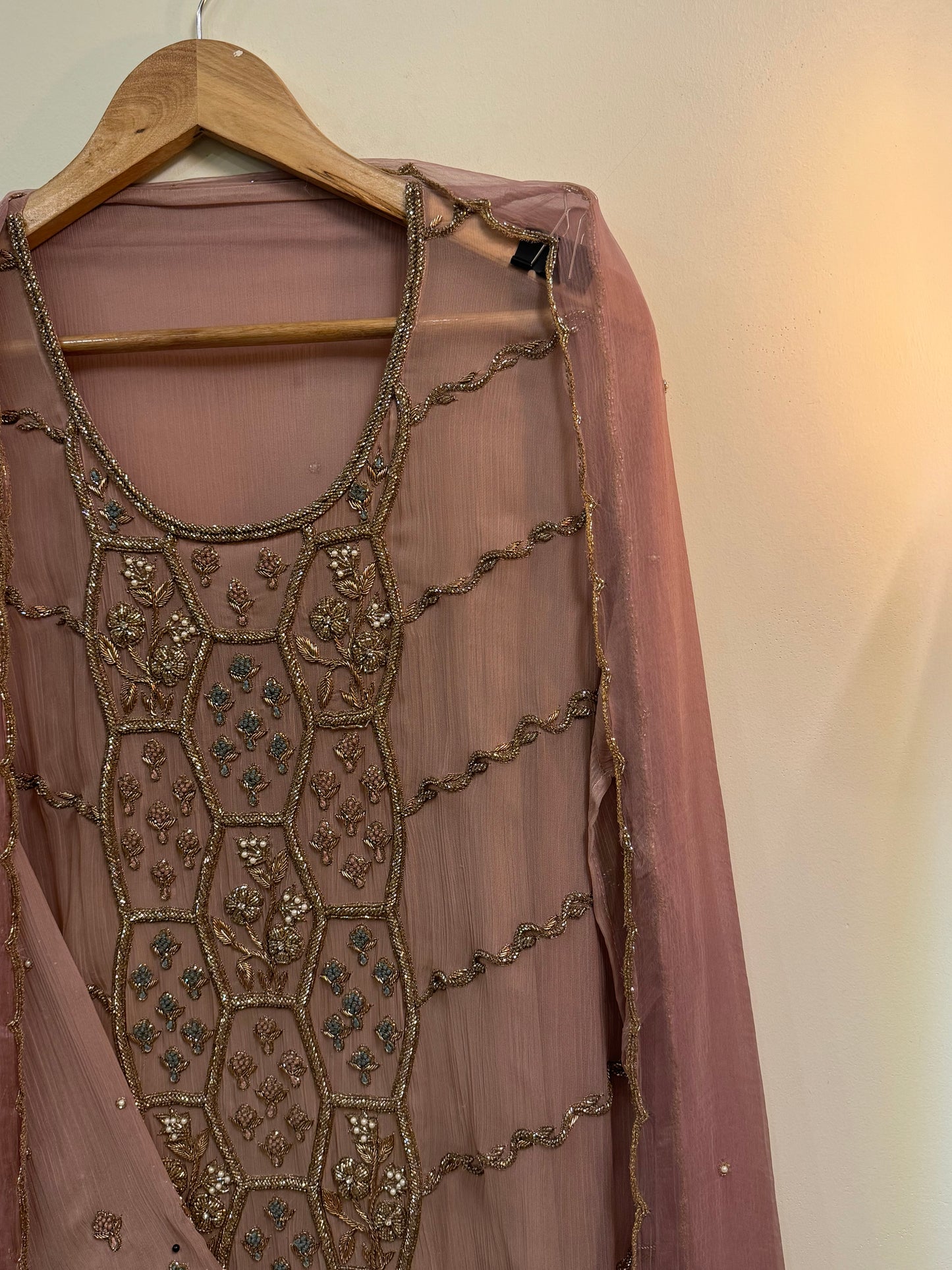 Premium chiffon handwork semi-stitched suit-mauve