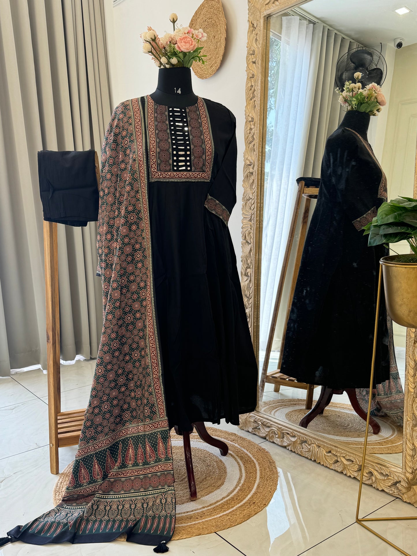 Modal dupatta paired with black anarkali