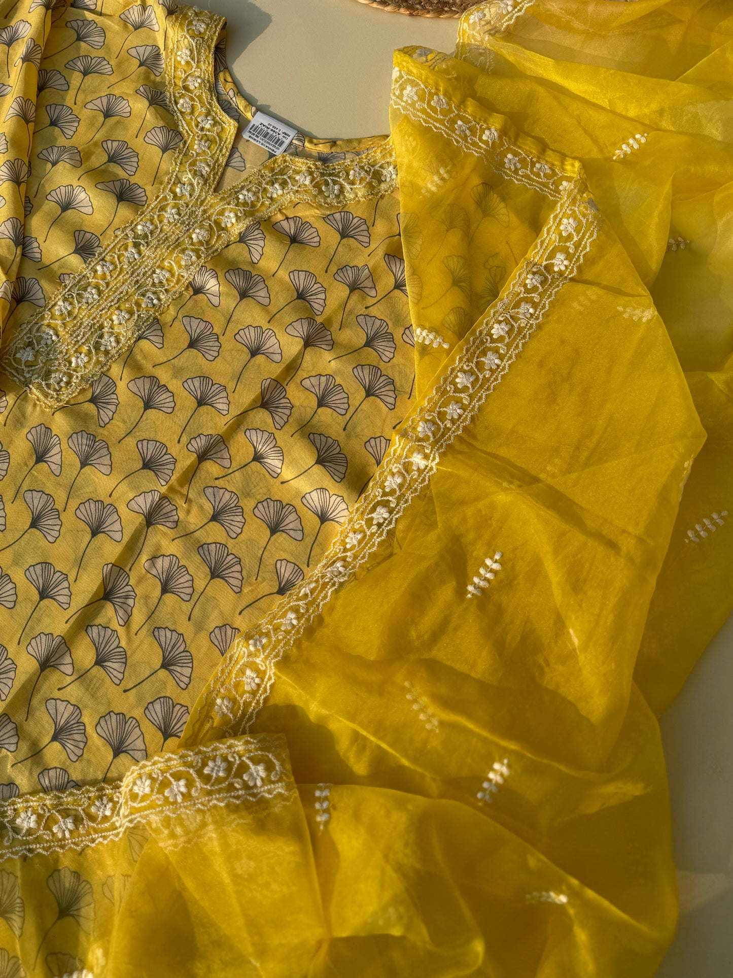 Pure muslin suit with organza dupatta