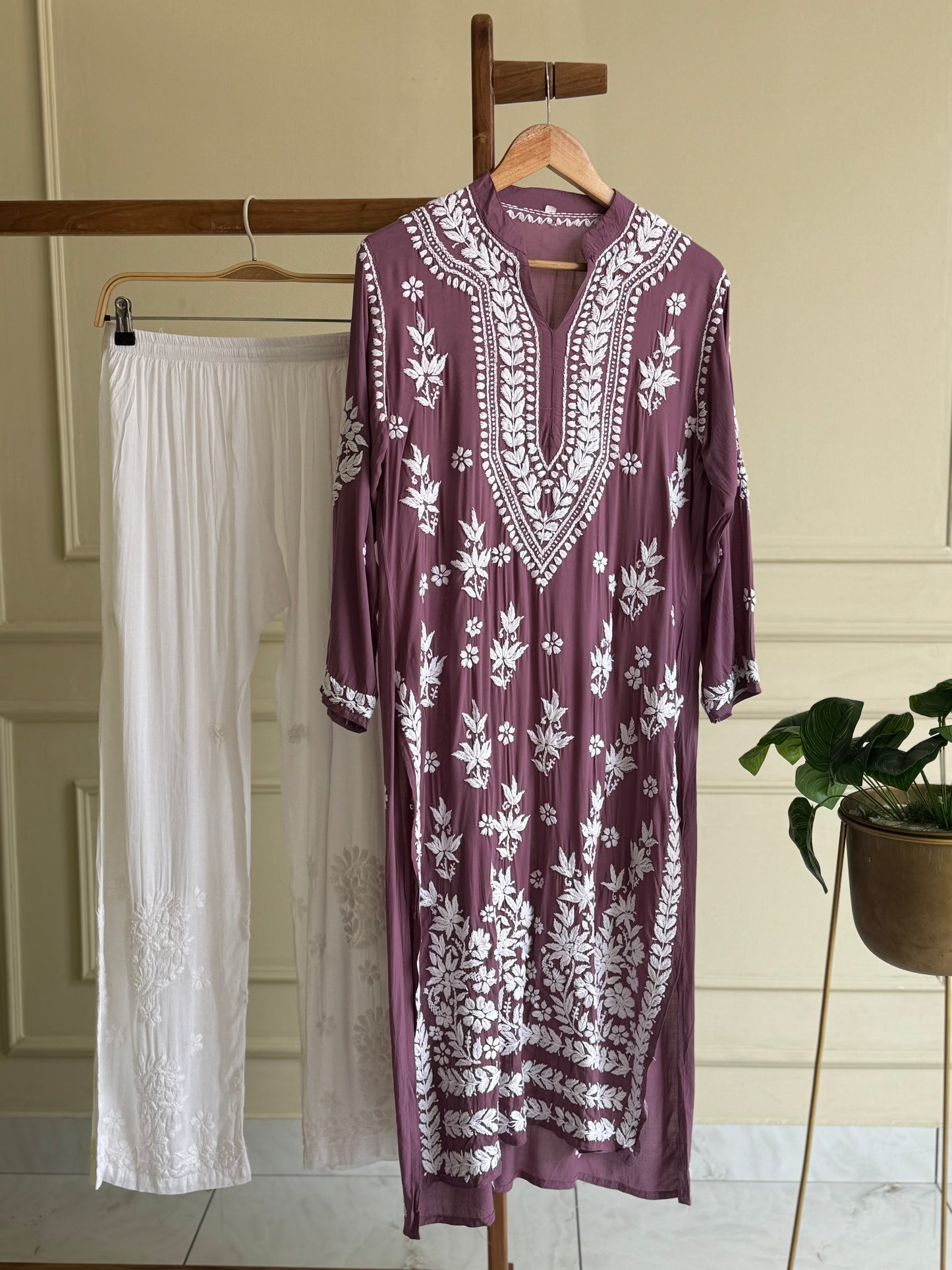 Authentic chikankaari embroidered suit-purple