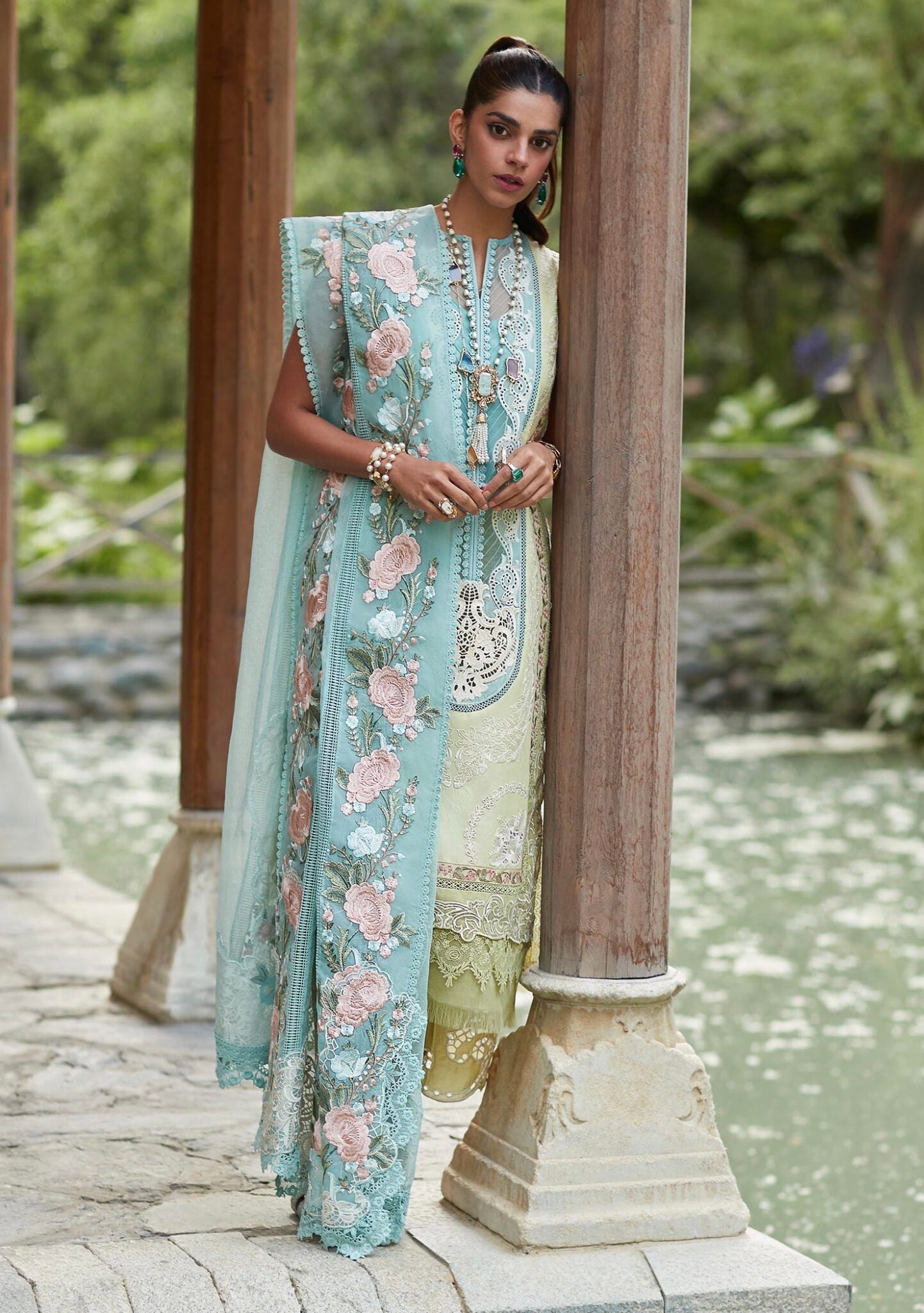 Embroidered suit with embroidered dupatta-1420