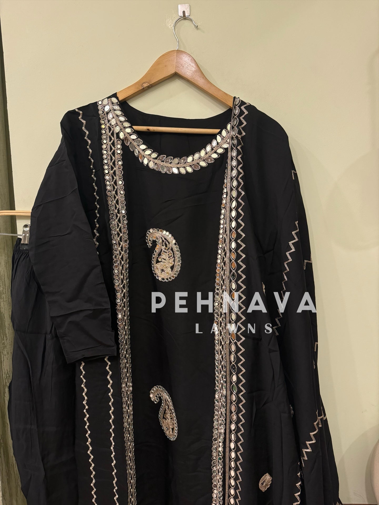 Designer roman silk real mirror work pakistani suit