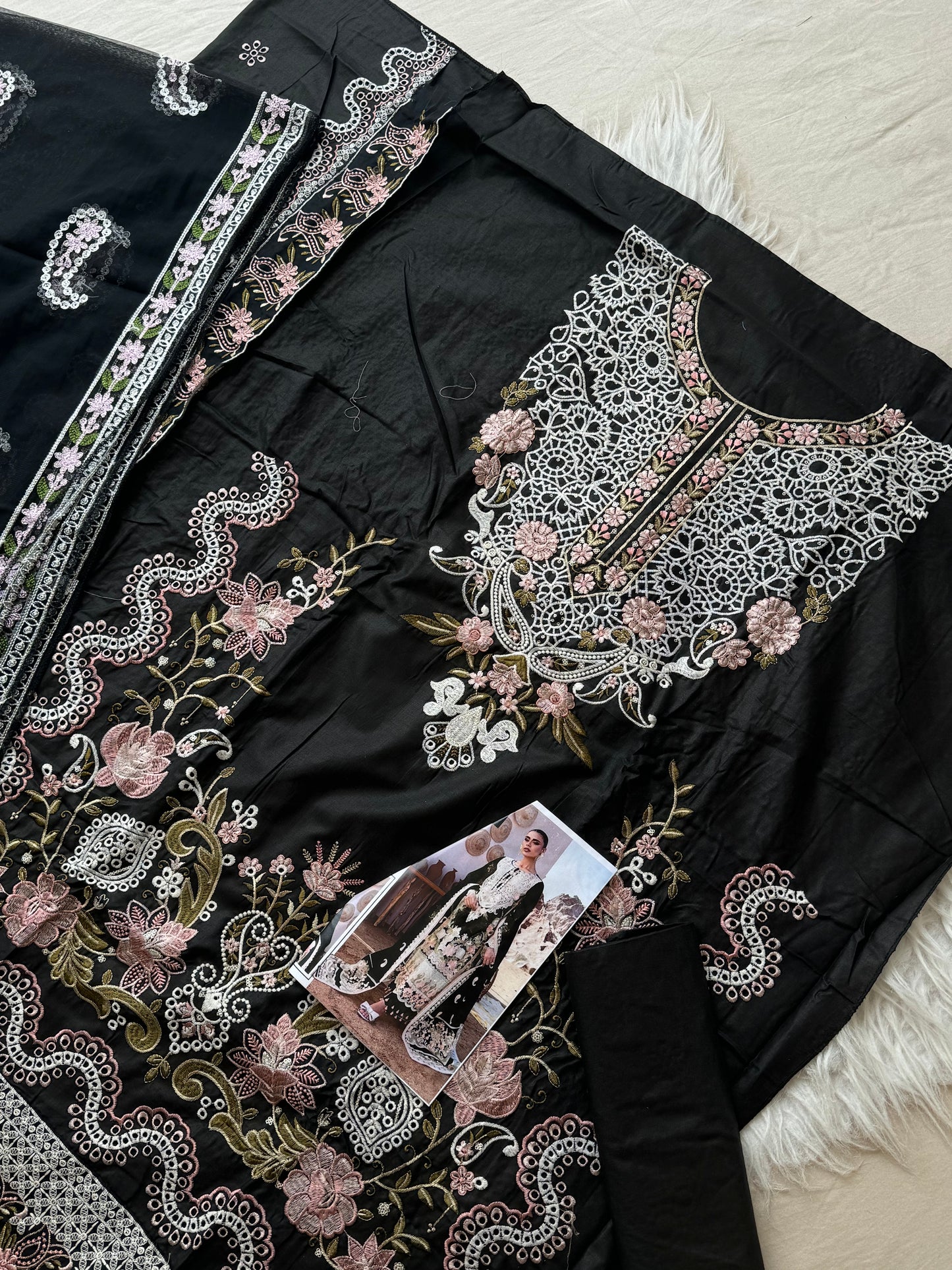 Cotton  embroidered suit with net dupatta-14094