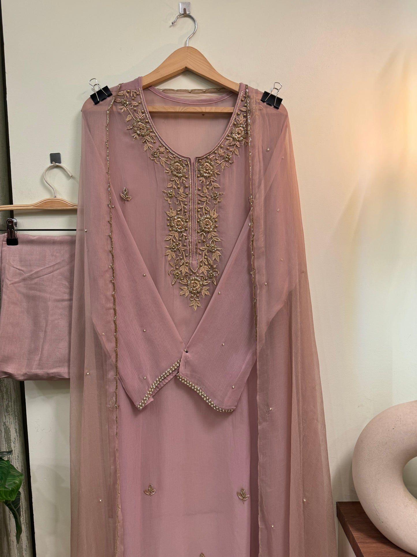 Premium Chiffon handwork suit with  bottom and chiffon scalloped dupatta