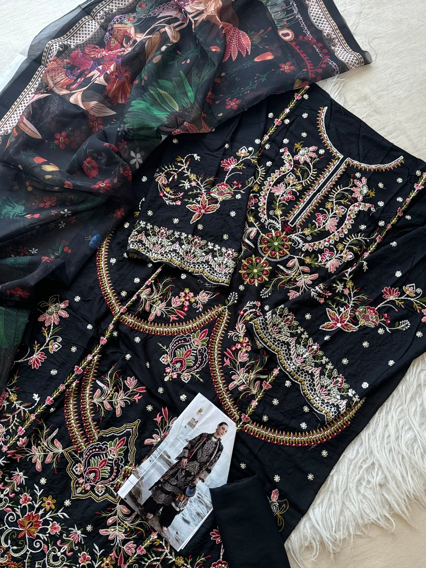 Rayon embroidered suit with organza floral dupatta-15013