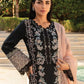 Black and peach combination rayon semi stitched suit