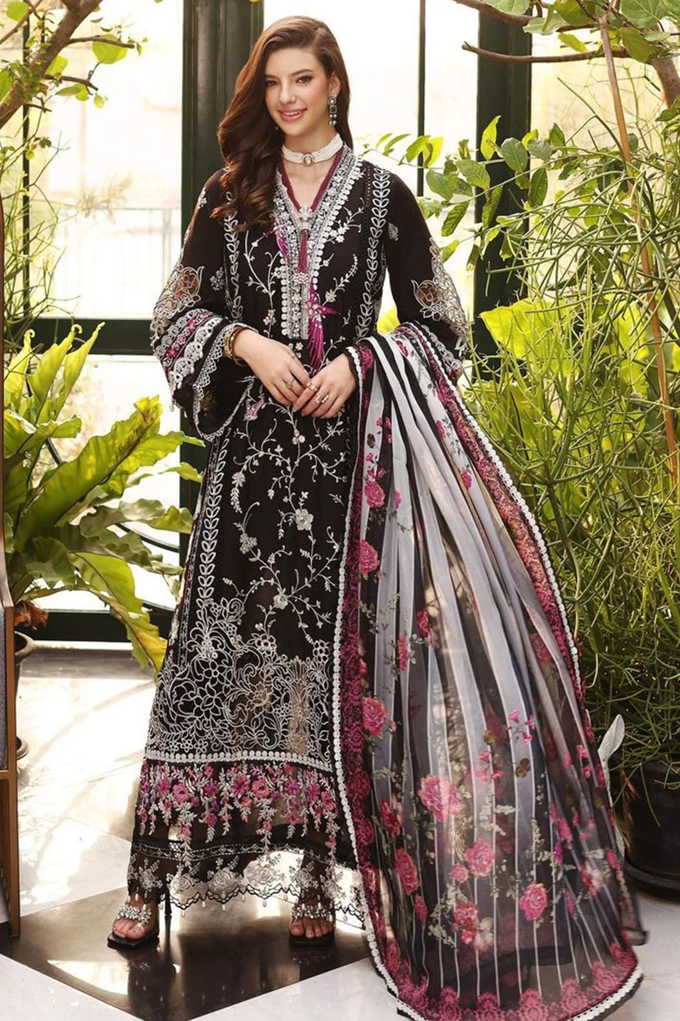 Embroidered black and white suit-1426