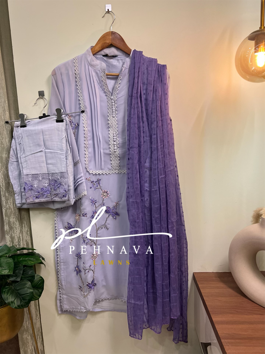 Embroidered georgette suit-lavender