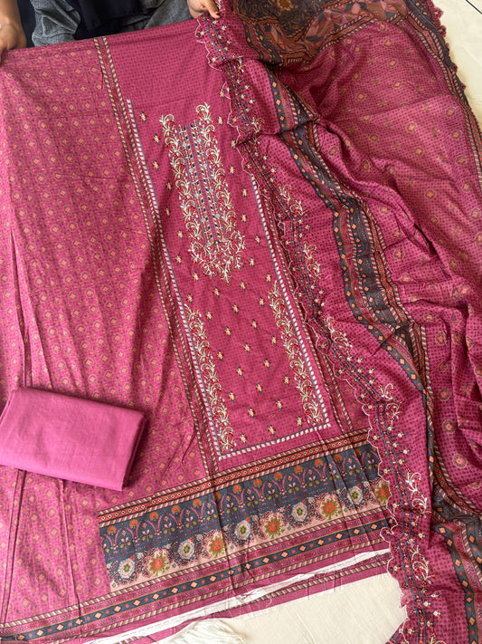 Embroidered suit with embroidered dupatta-3193