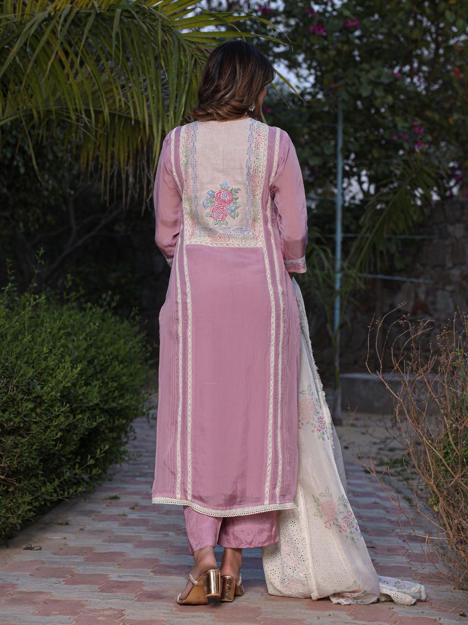 Pure organza embroidered suit-3975