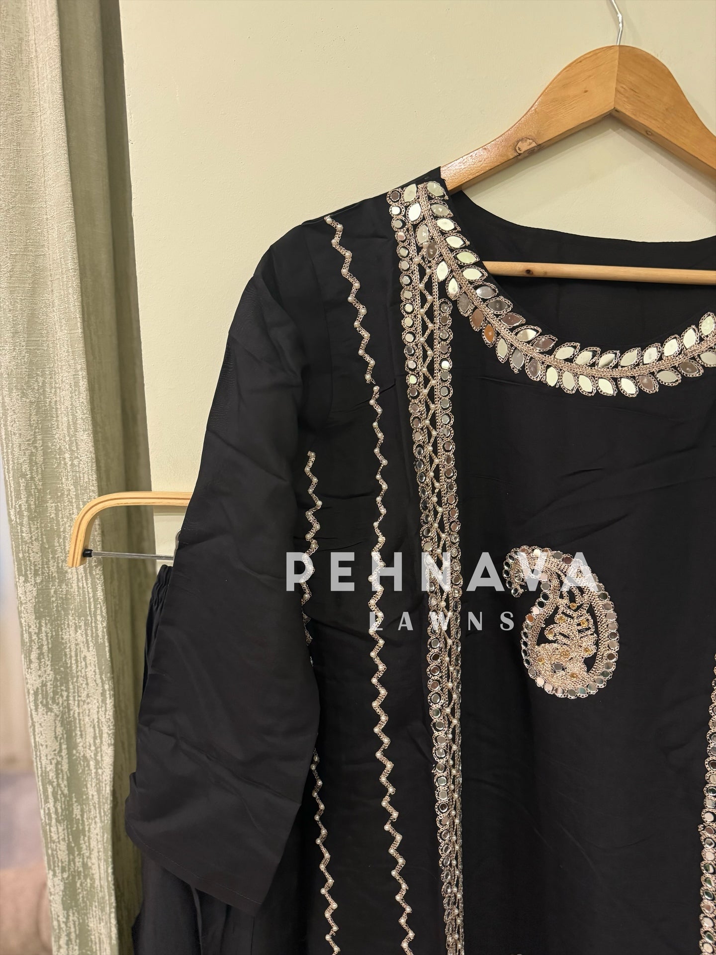 Designer roman silk real mirror work pakistani suit