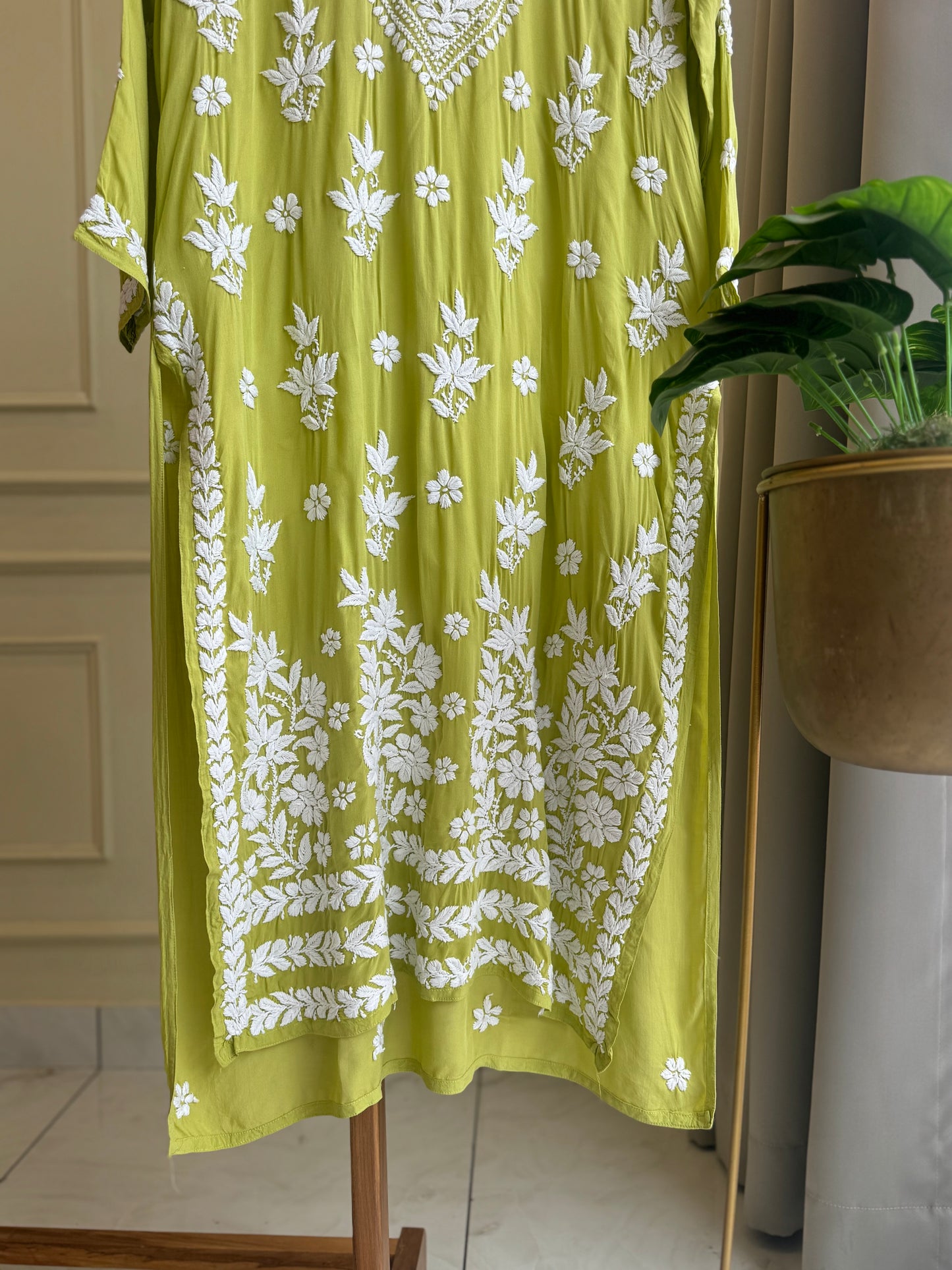 Authentic chikankaari embroidered suit-yellowish green