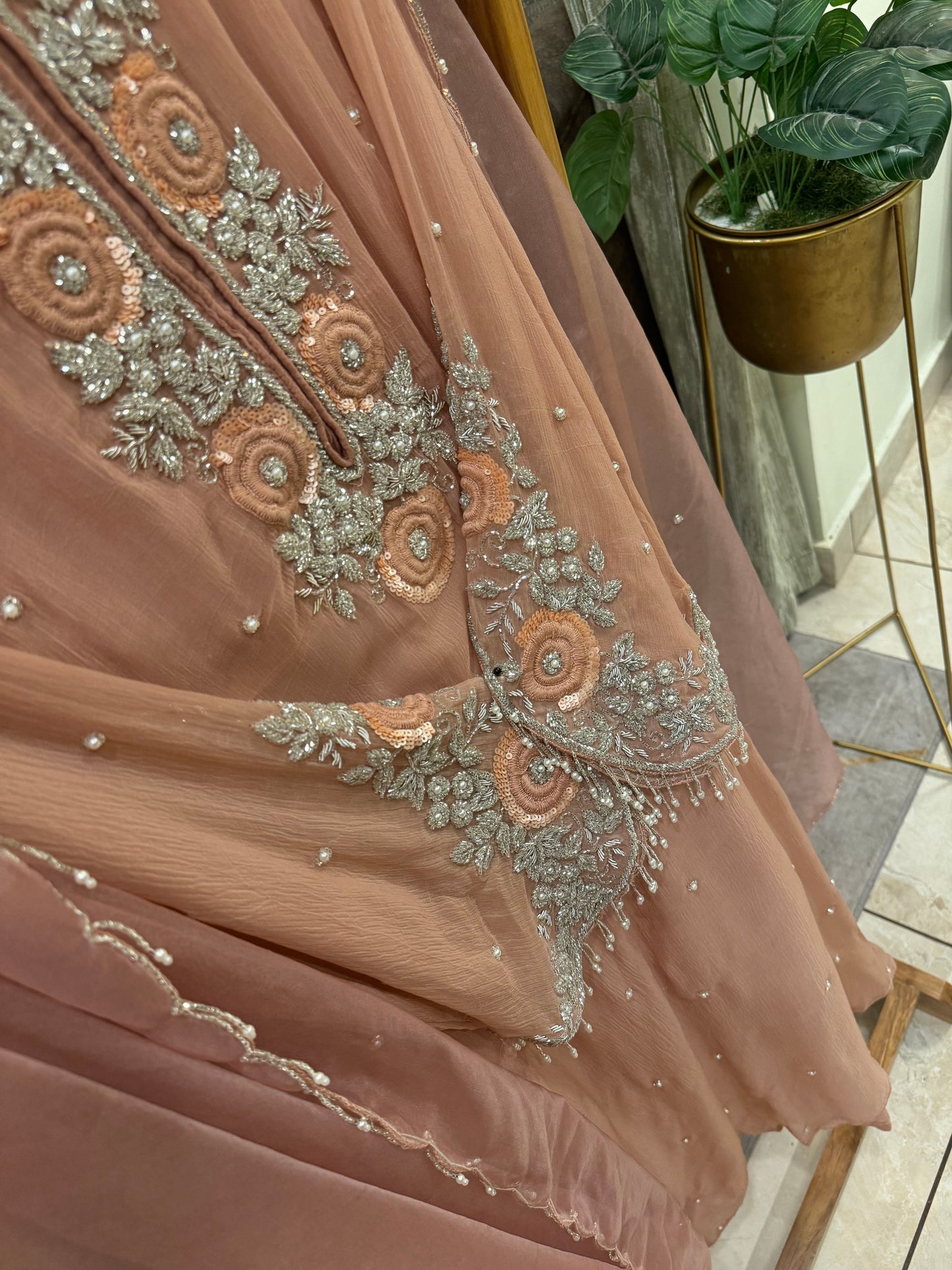 Premium Chiffon handwork suit with bottom and organza dupatta-2219