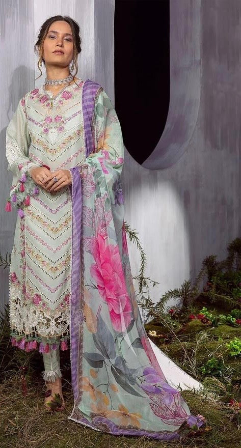 Cotton fully embroidered suit with  chiffon dupatta-3521