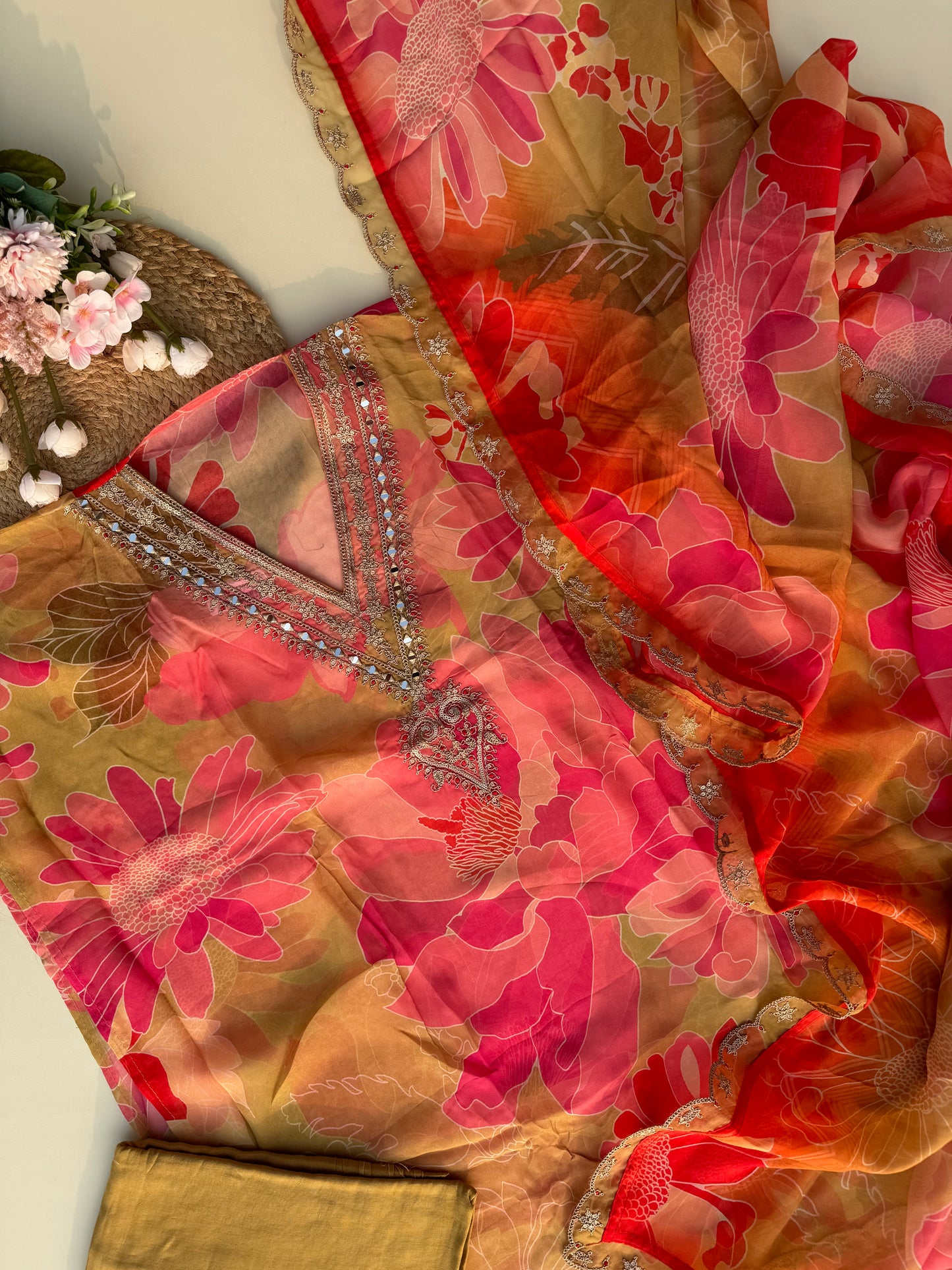 pure organza suit and scalloped dupatta