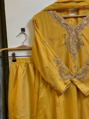 Beautifull  dola silk suit with hand work detailing