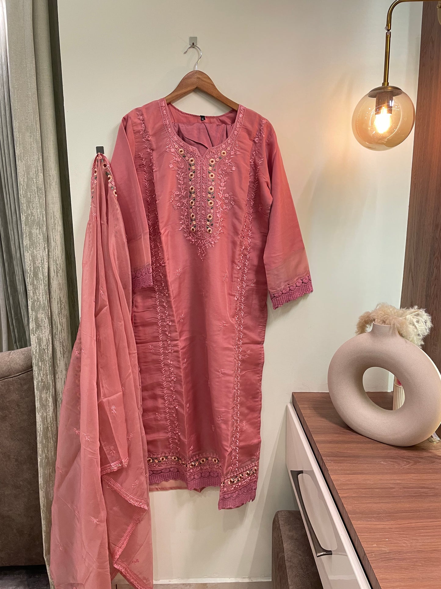 Organza embroidered suit-6917M