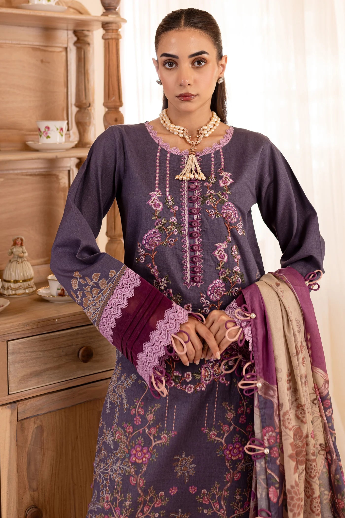 Embroidered lawn with lawn dupatta-2