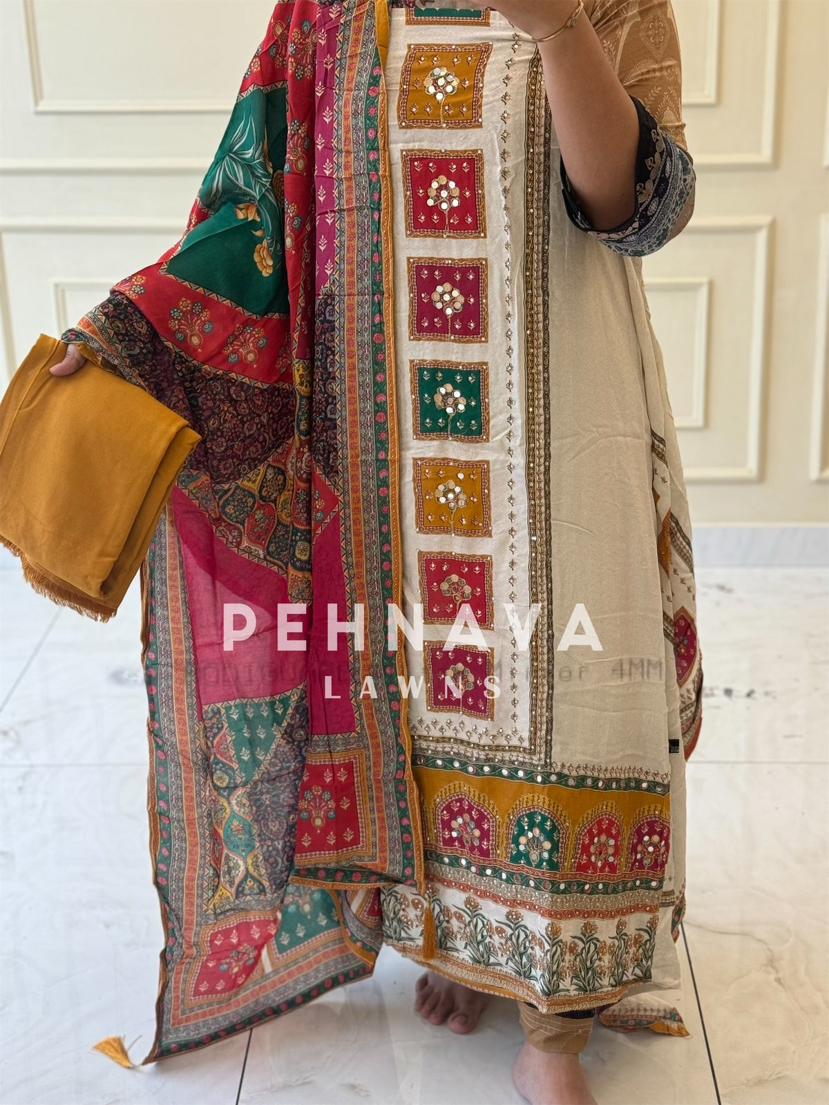 Pure muslin with detailings  and muslin Dupatta-108