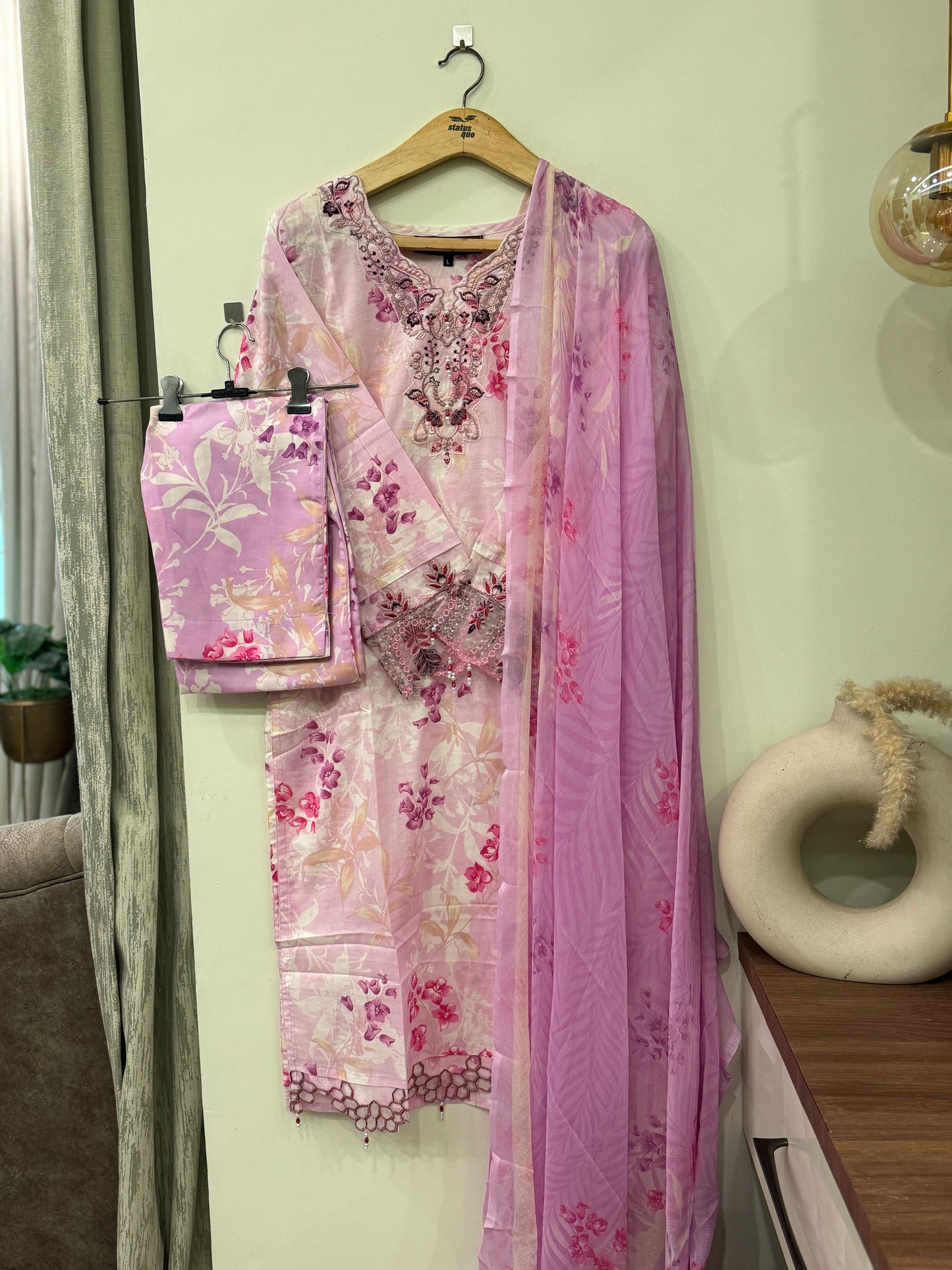 comfy cotton co-od suit with chiffon dupatta-3473