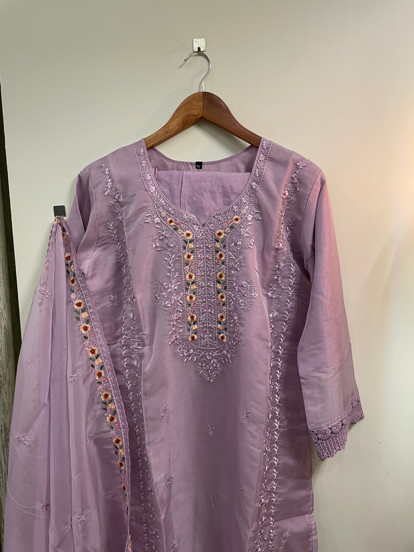 Organza embroidered suit-6917M