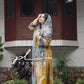 Cotton yellow printed suit- vintage