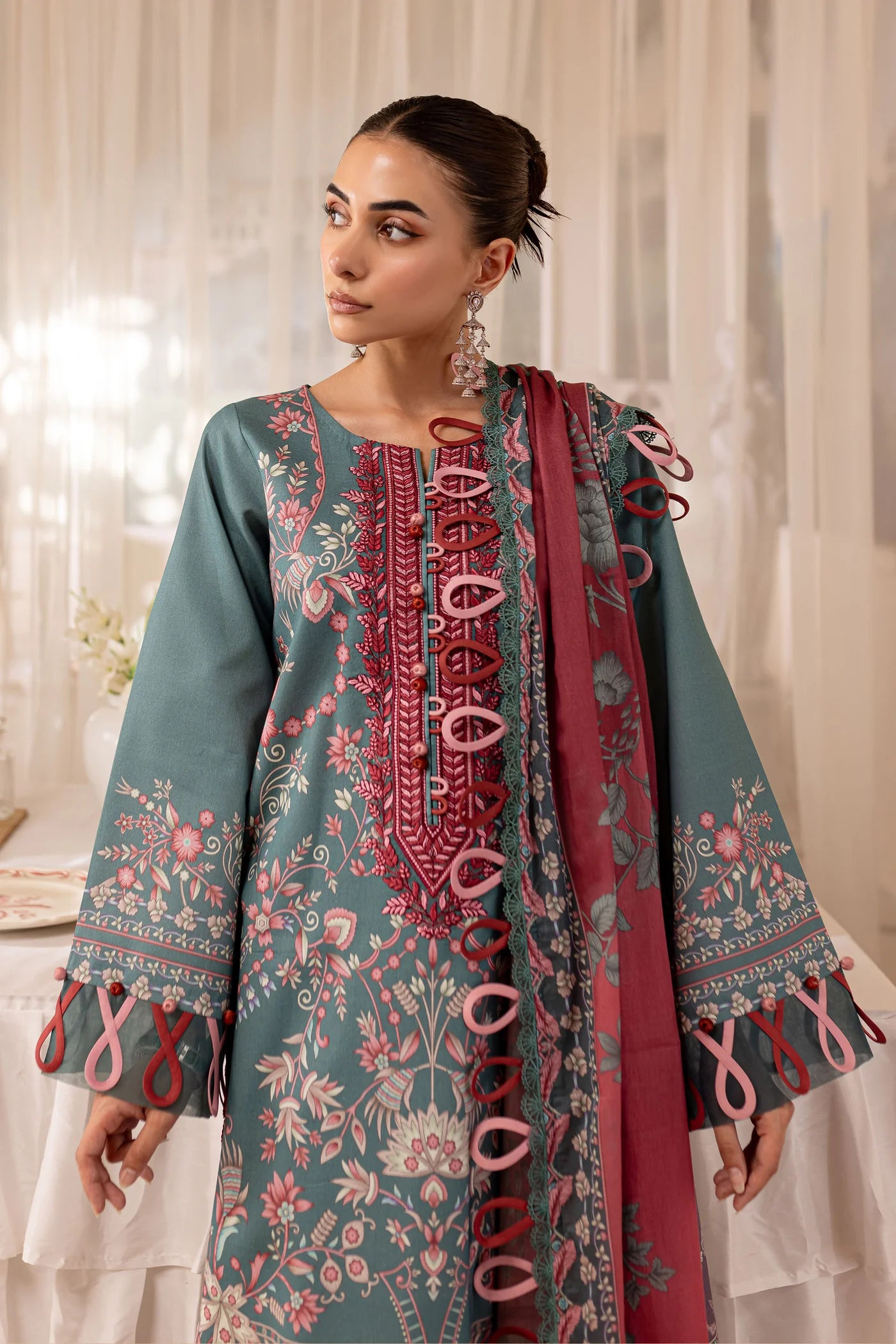 Embroidered lawn with lawn dupatta-5