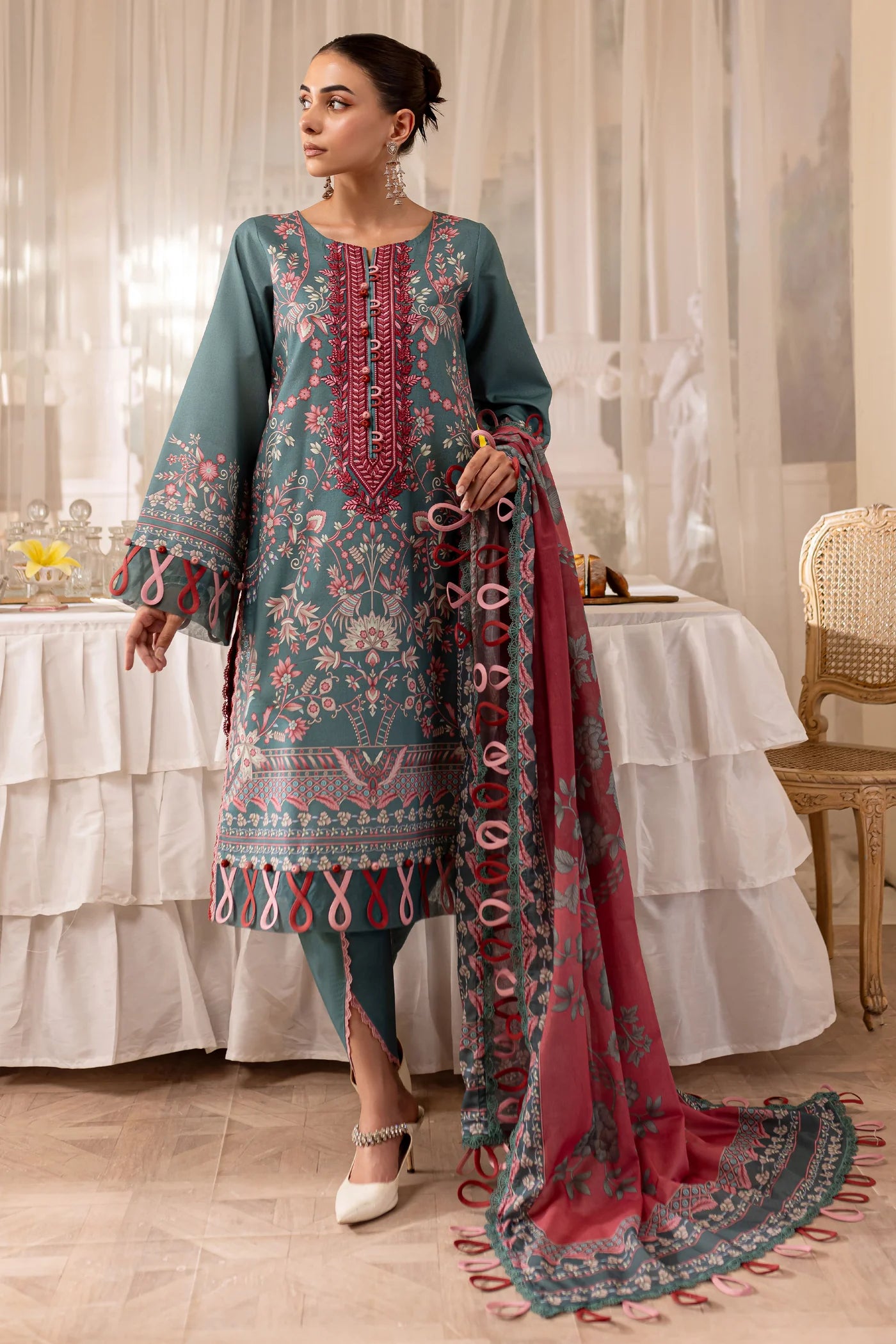 Embroidered lawn with lawn dupatta-5