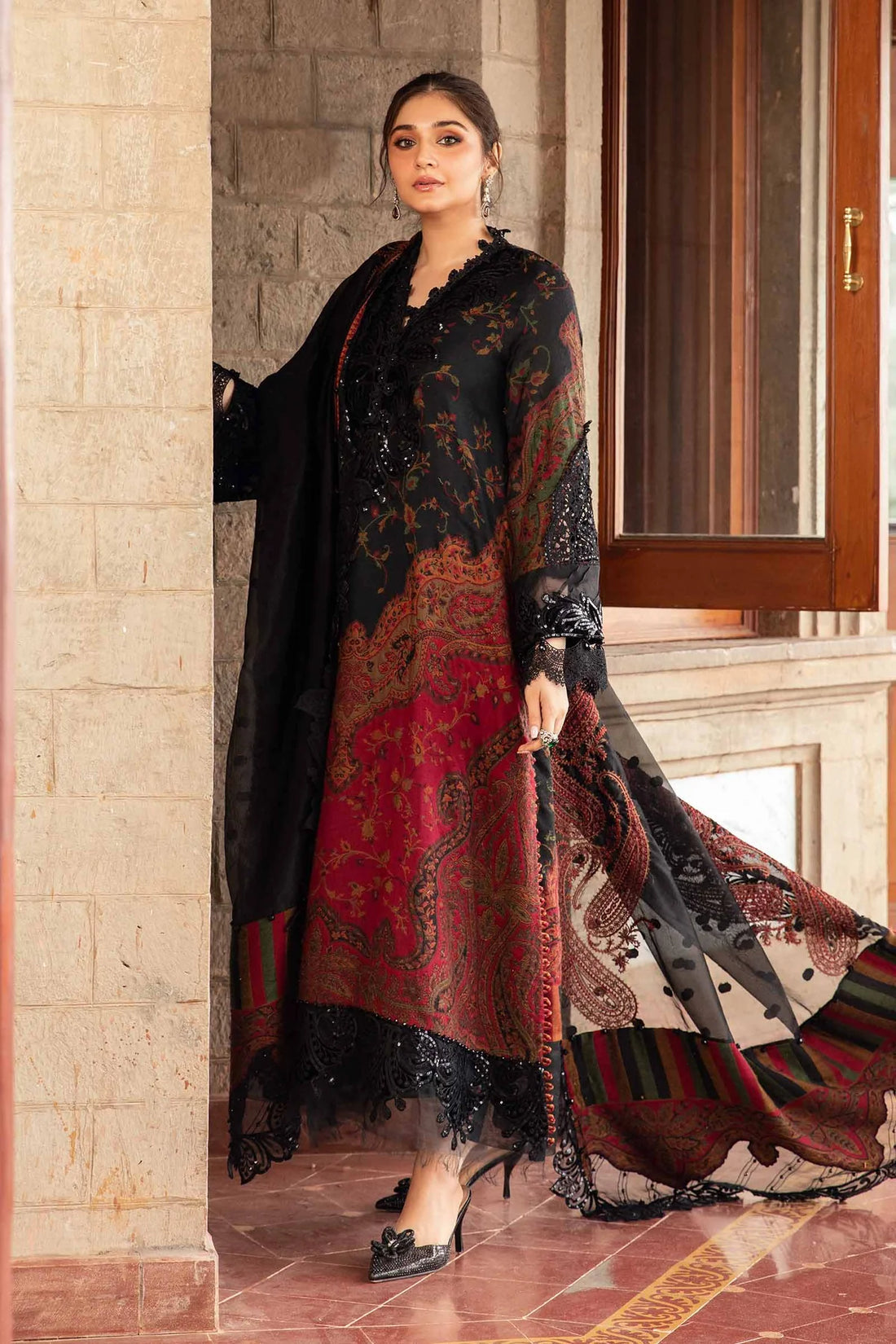 Black pakistani printed casual suit