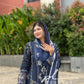 Stitched Navy blue Printed casual suit with chiffon dupatta -496