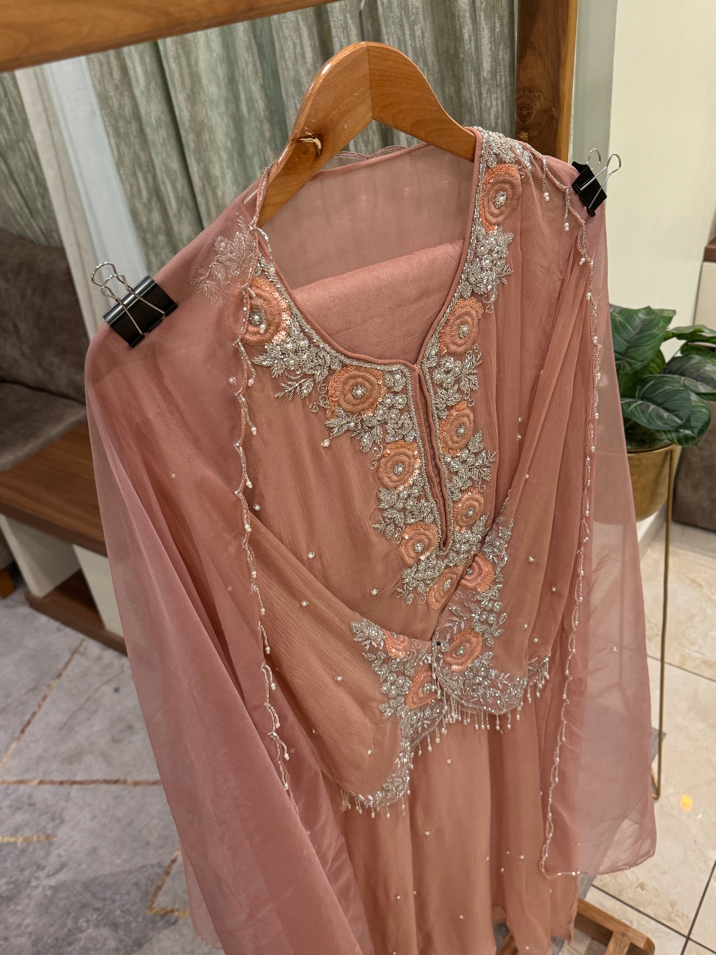 Premium Chiffon handwork suit with bottom and organza dupatta-2219