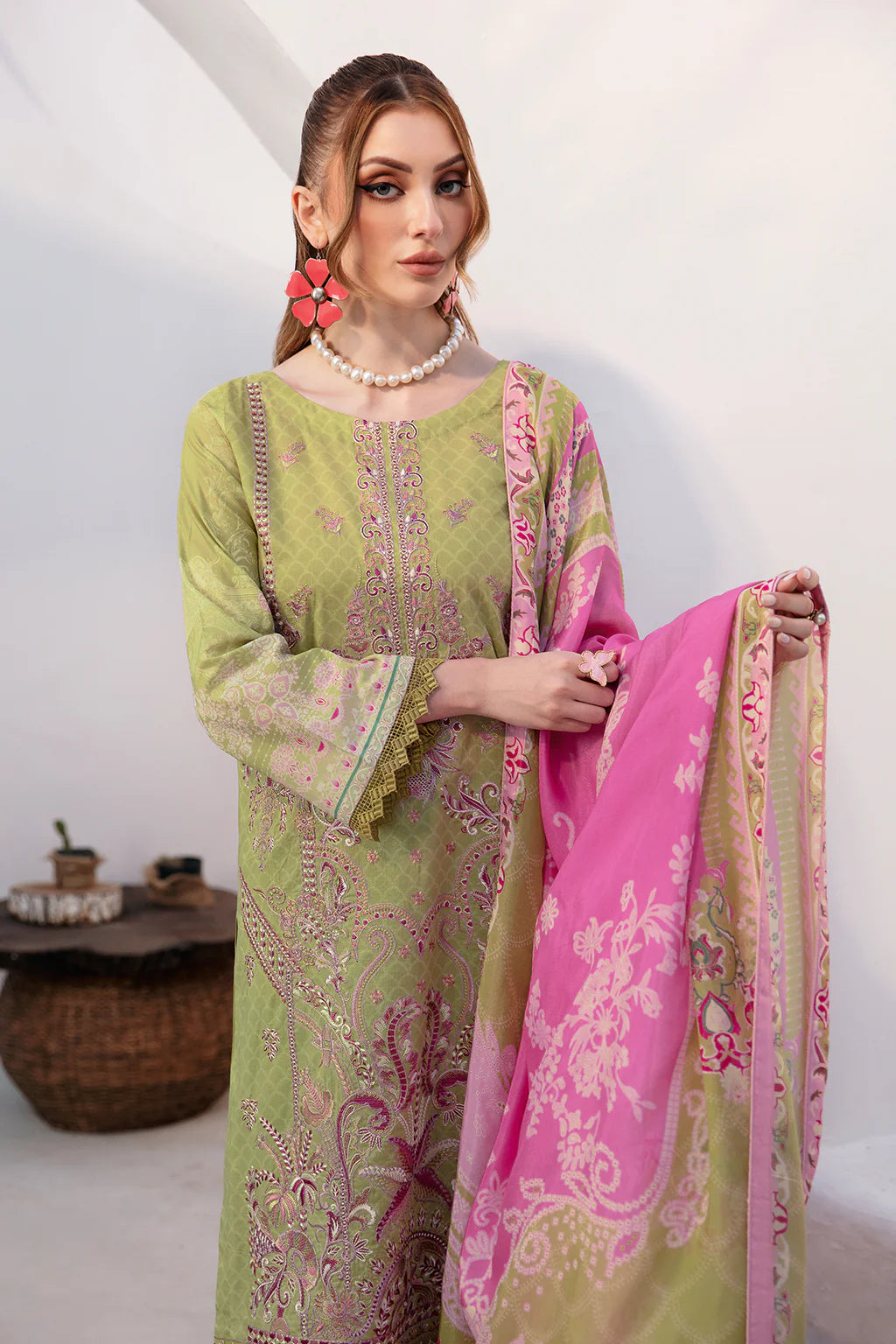 Lawn embroidered suit-G-210