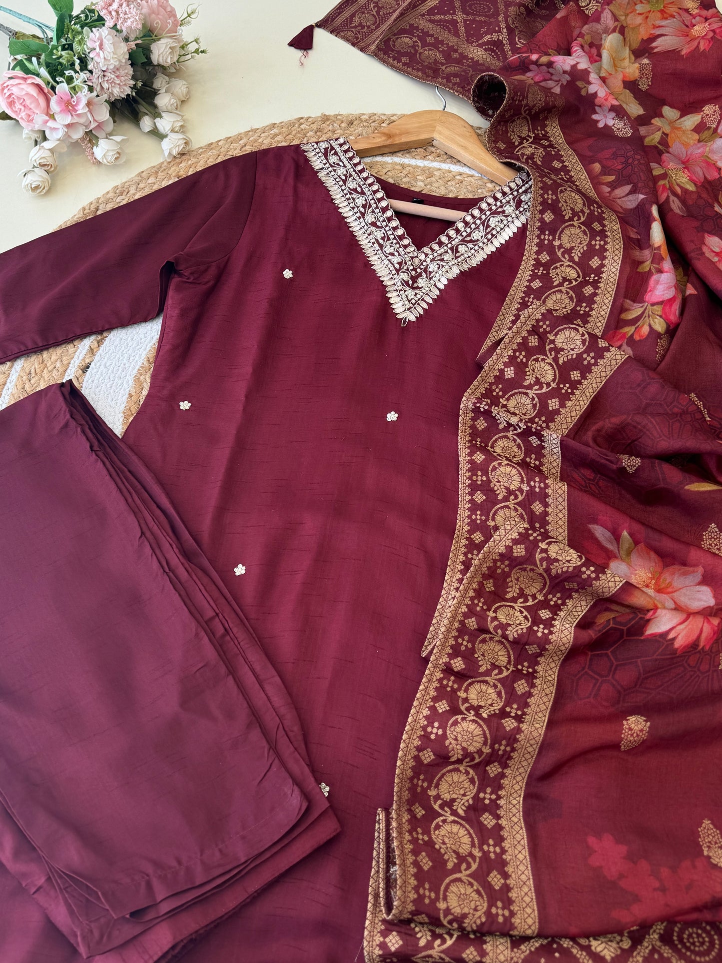 Russian silk suit with soft jacquard woven dupatta-7983