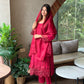 Cotton embroidered suit with cota Dupatta-Red