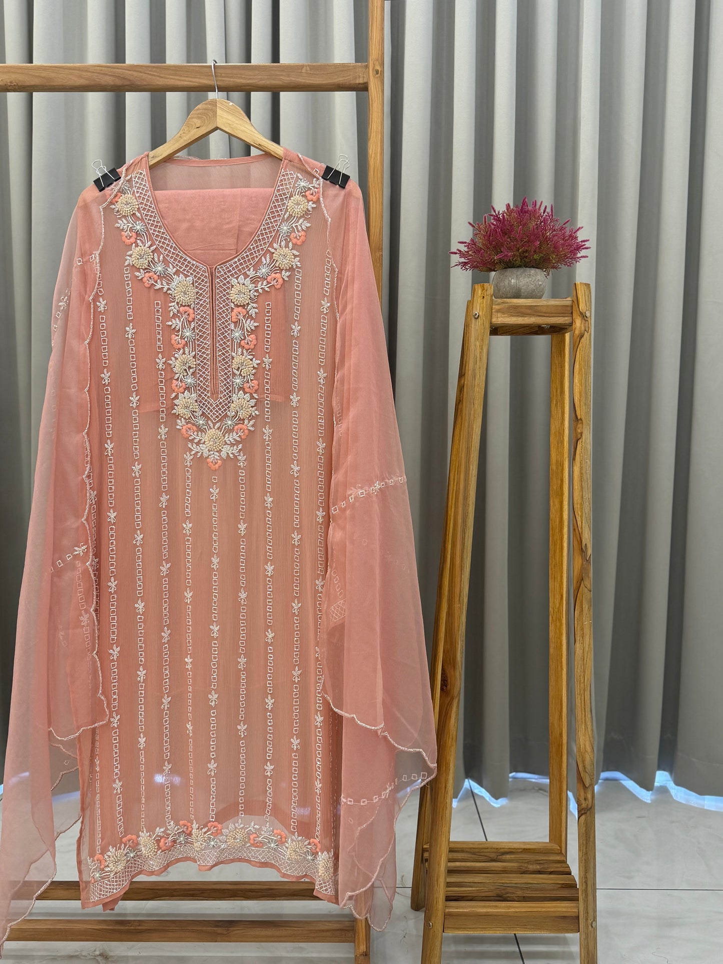 Premium chiffon handwork semi-stitched suit-2245