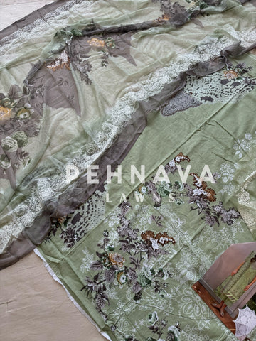 Printed casual suit with chiffon embroidered dupatta-1006