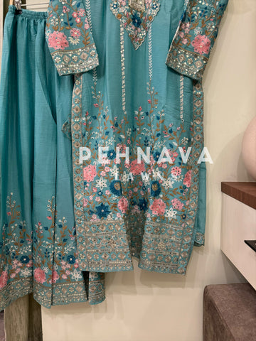 Chinnon embroidered ready to wear suit with wide palazzos-3 color options