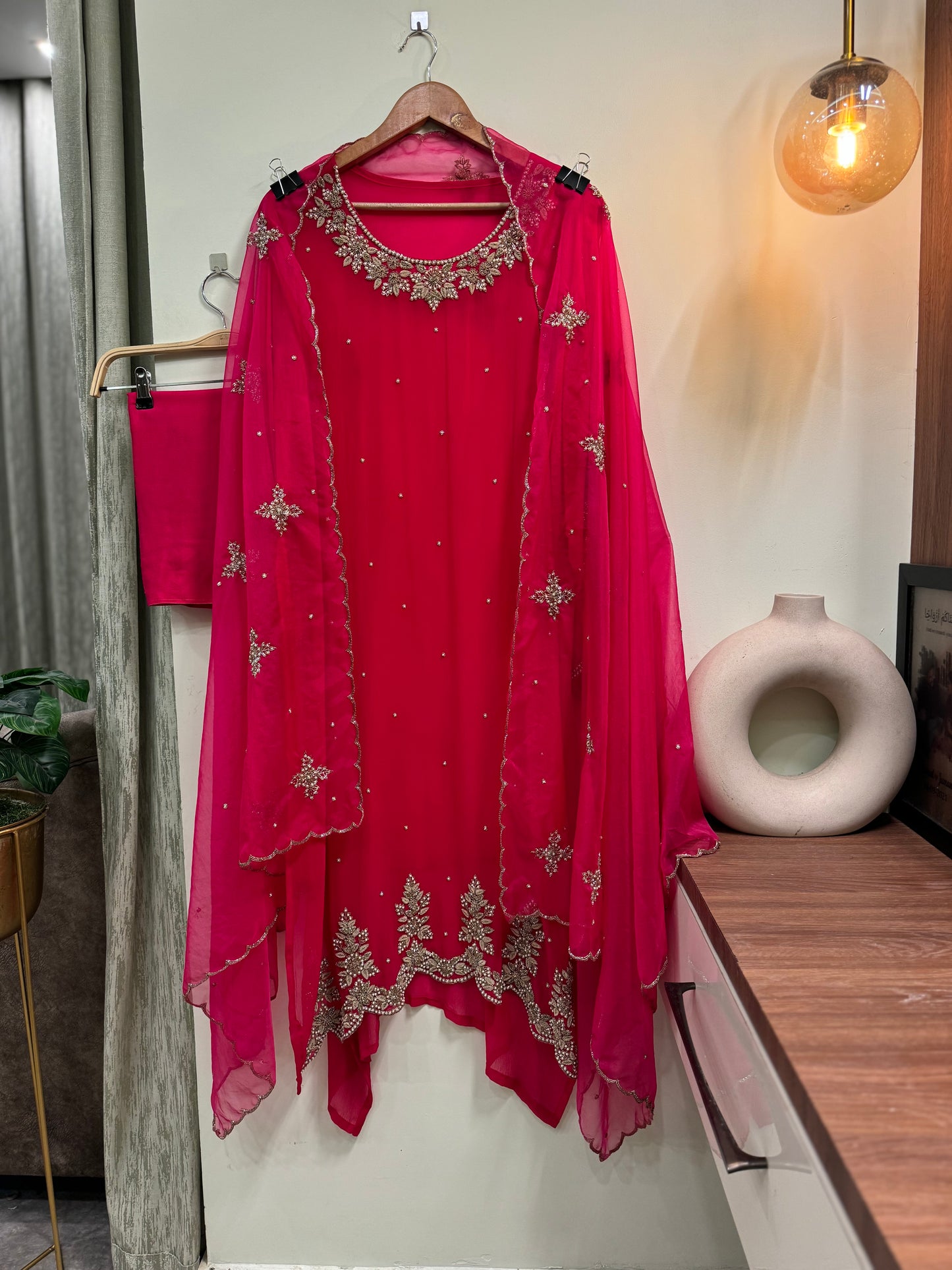 Premium Chiffon handwork suit with bottom and organza dupatta-918