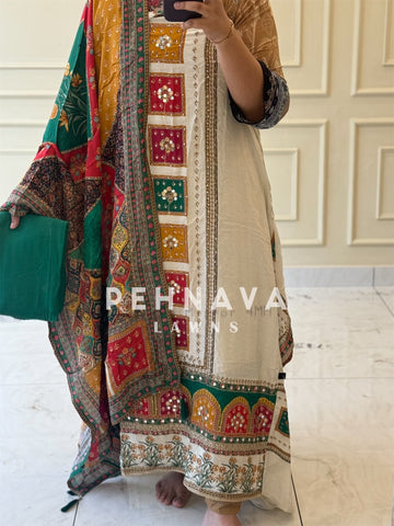 Pure muslin with detailings  and muslin Dupatta-108