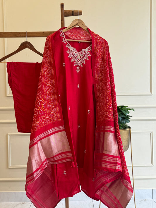 Russian silk suit with gajji silk woven dupatta-8579