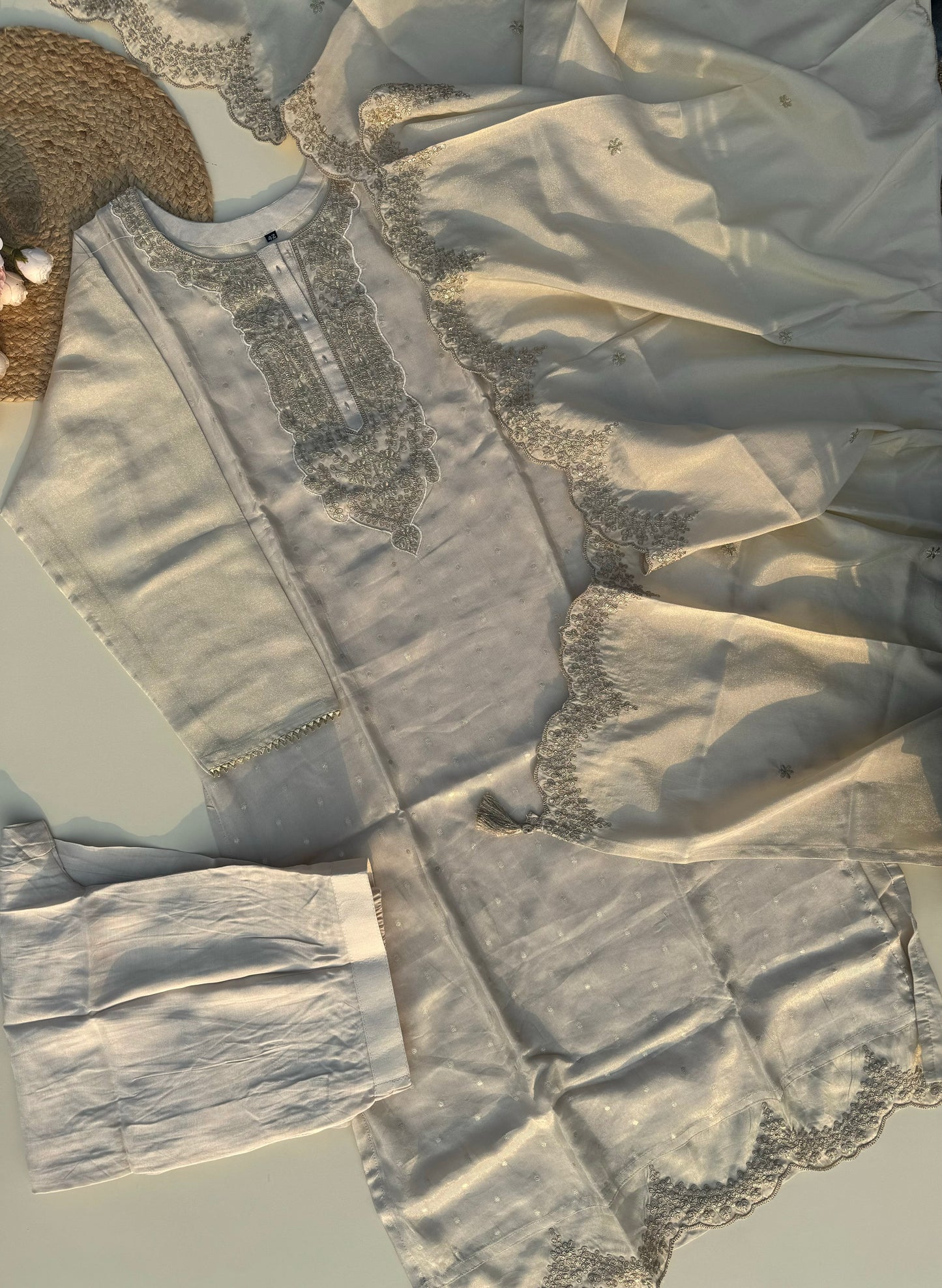 Tissue ready to wear suit with scalloped dupatta